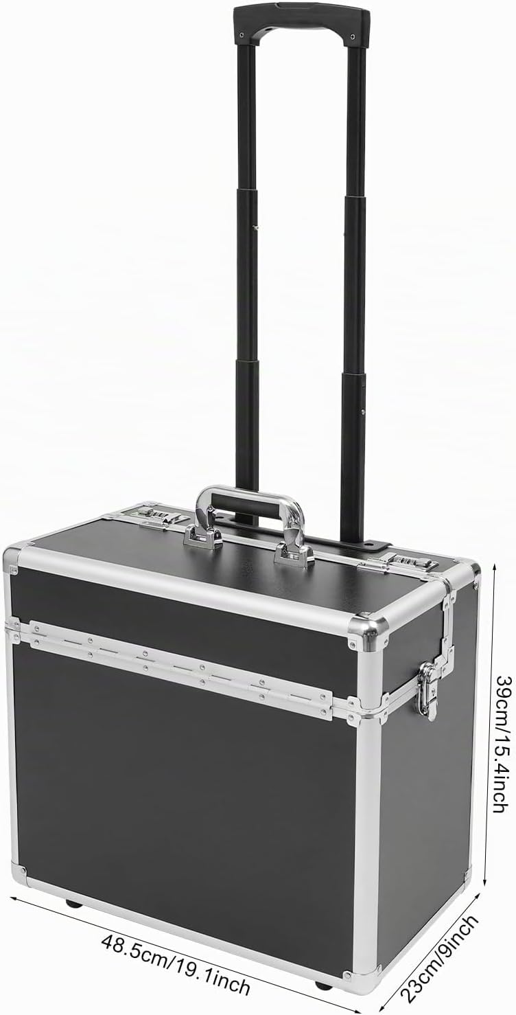 Pilotenkoffer mit Rollen, Rollbarer Aktenkoffer aus Aluminiumlegierung, Laptop Rollkoffer mit Telesk