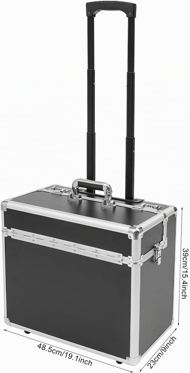 Pilotenkoffer mit Rollen, Rollbarer Aktenkoffer aus Aluminiumlegierung, Laptop Rollkoffer mit Telesk