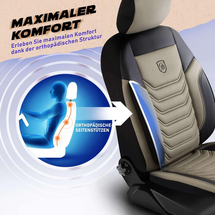 Autositzbezüge Universal für PKW & SUV -Premium Vordersitze Auto Sitzbezug aus Piqué-Stoff, Beige-Sc