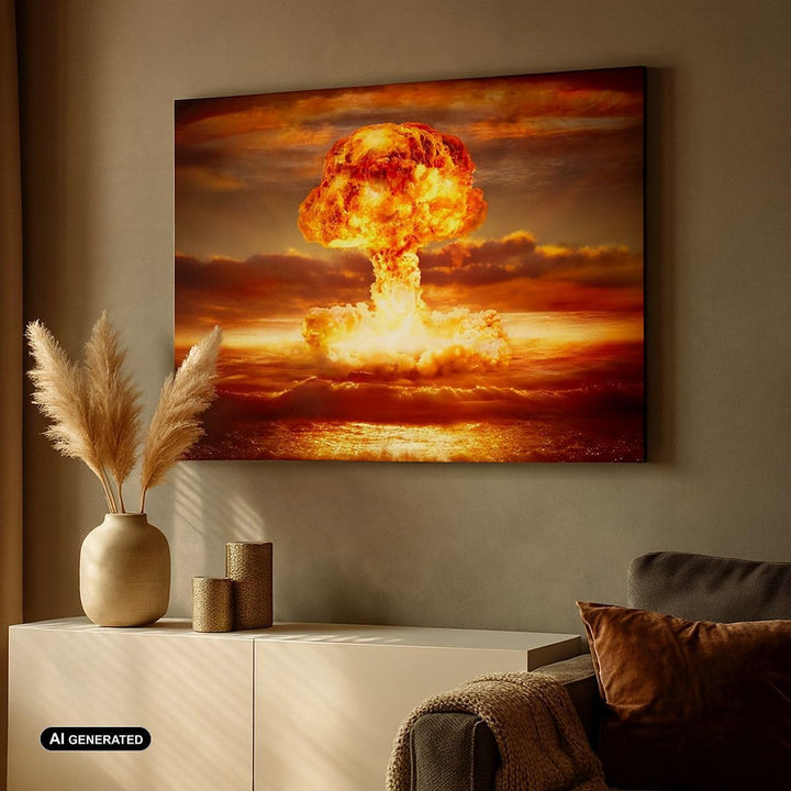 Bilder auf Leinwand 100x70cm Leinwandbild Krieg Atombombe Pilz Apokalypse Gross Wanddeko Bild Schlaf
