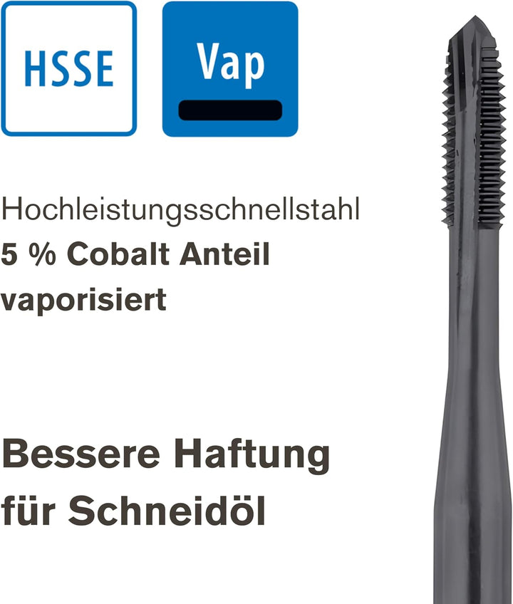 GSR PROFI Maschinengewindebohrer M3, Gewindeschneider für Edelstähle DIN 371, HSSE-VAP Metallbohrer,