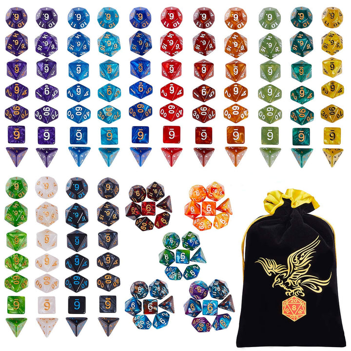QMAY DND Würfel Set, 140PCS Vieleck Spiel Würfel, 20 Farben Doppel-Farben DND Würfel Rollenspiele Wü
