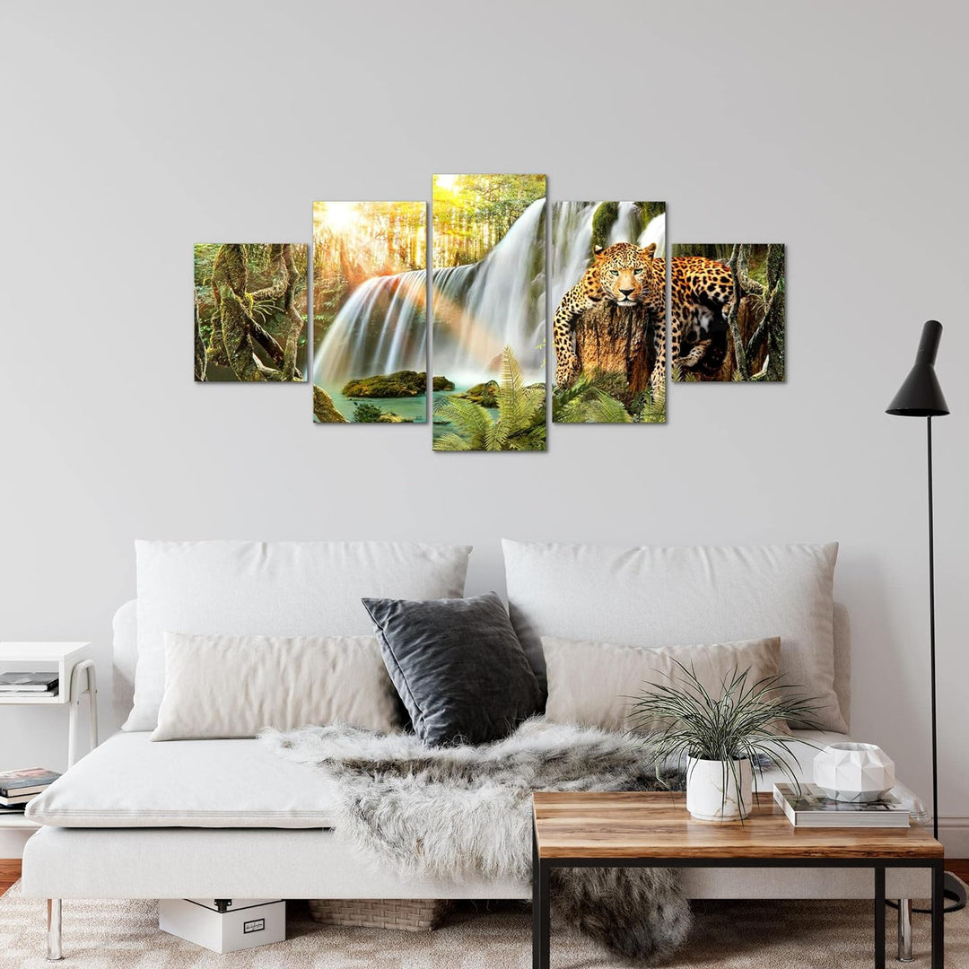 Runa Art Wandbilder Wasserfall Leopard 5 Teilig Bild auf Vlies Leinwand Deko Wohnzimmer Schlafzimmer