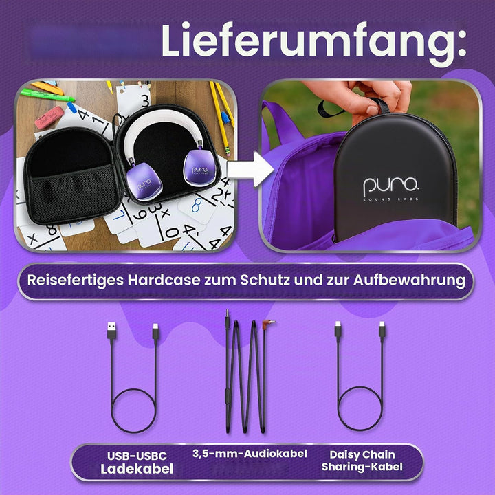 Puro Sound Labs PuroQuiet Plus Lautstärkebegrenzte On-Ear Active Noise Cancelling Bluetooth Kopfhöre