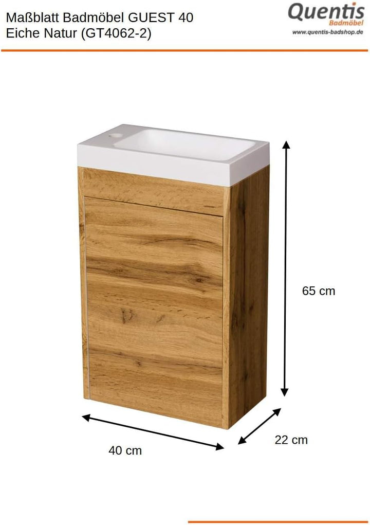 Quentis Badmöbel Gäste-WC Set Guest, Breite 40 cm, 1 Türe, Waschbeckenunterschrank montiert (Eiche N