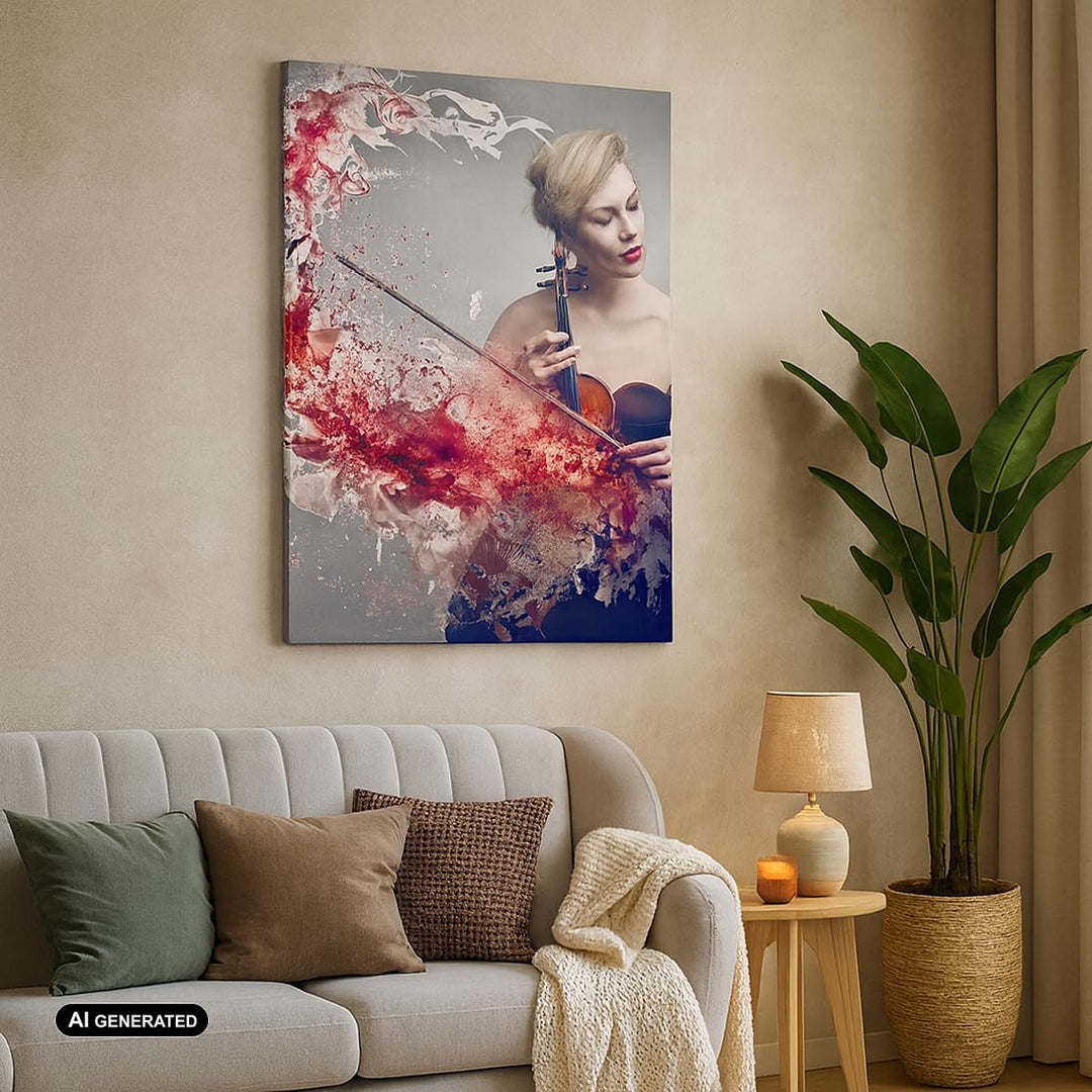 Bilder auf Leinwand Frau Violine Musik Instrument Leinwandbild mit Rahmen 45x80cm Wandbilder Dekorat