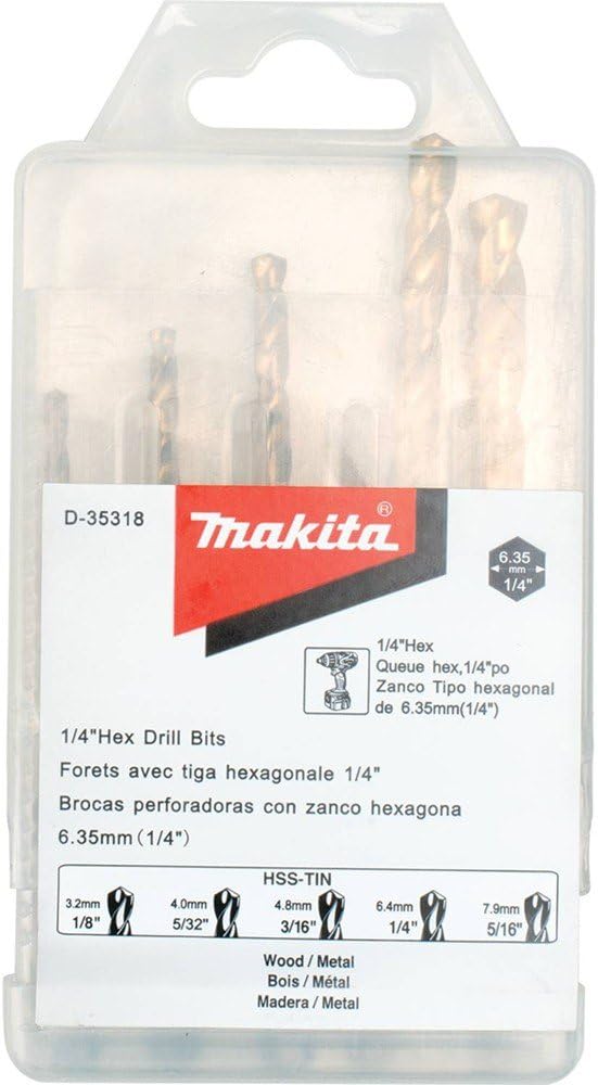 Makita D-35318 Titanbeschichteter Bohrersatz, 1/4 Zoll, 5 Stück