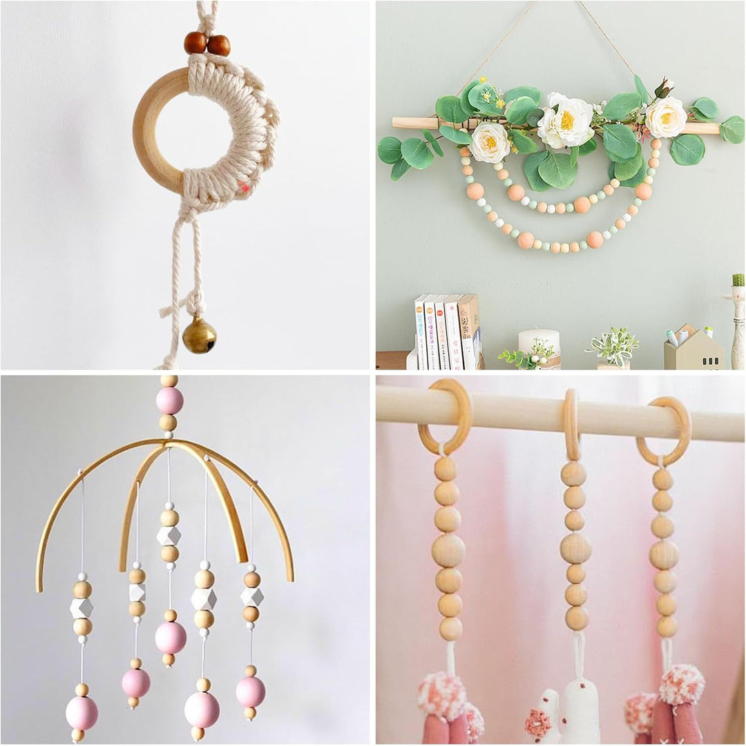 Artebeads Holzperlen Holzringe Set, 322 Stück Beech holzperlen Rund Holzkugeln mit Loch zum Auffädel