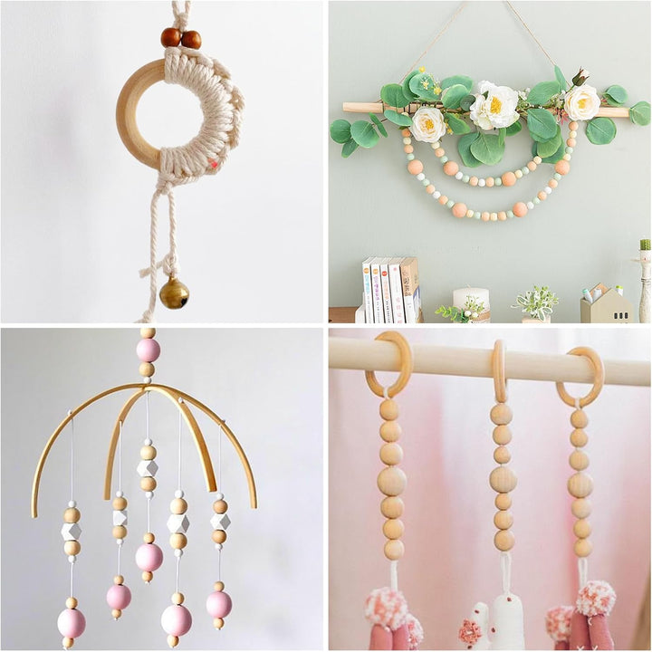 Artebeads Holzperlen Holzringe Set, 322 Stück Beech holzperlen Rund Holzkugeln mit Loch zum Auffädel