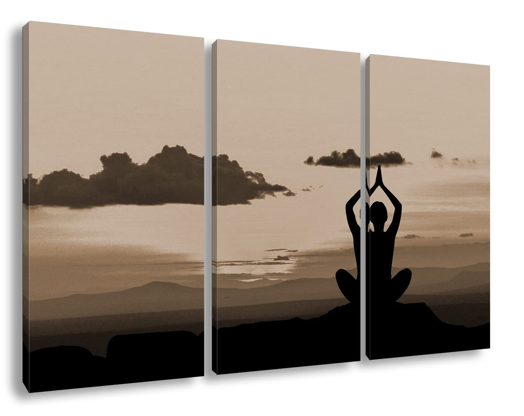 deyoli Yoga Meditation am Meer Format: 3Teilig Effekt: Sepia als Leinwandbild, Motiv fertig gerahmt