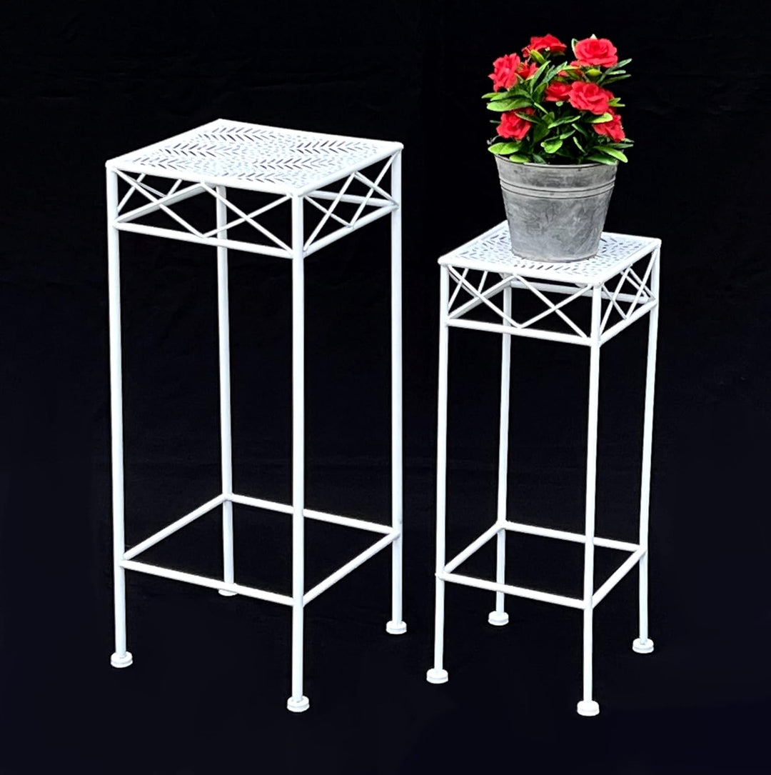 DanDiBo Blumenhocker Weiss Metall Eckig Blumenständer 96314 2er Set Beistelltisch Blumensäule Modern