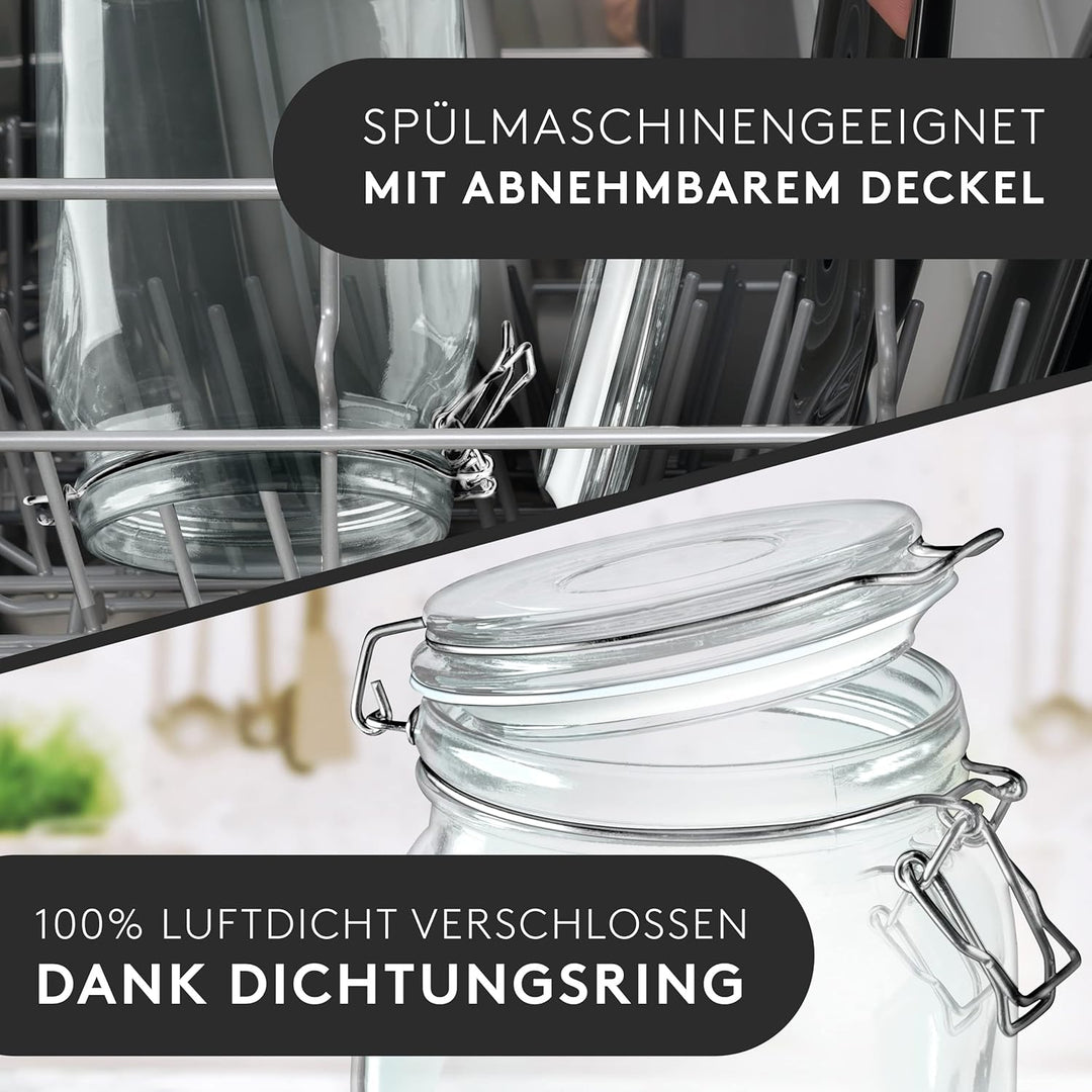 LIEBTHAL Einmachgläser mit Bügelverschluss [6x1000ml] - Luftdichte Vorratsgläser mit Deckel - Spülma
