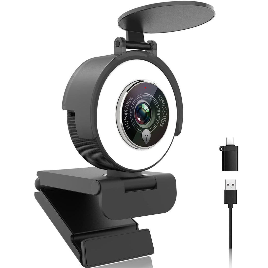 Angetube 1080p Webcam mit Ringlicht für Streaming: USB 60FPS Webkamera mit Mikrofon-HDR-fähig-HD Aut