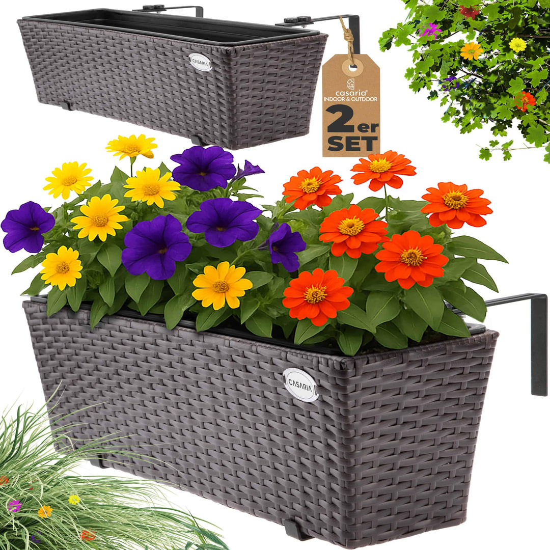 Casaria® Blumenkasten 2er Set 11 Liter Montagehalterung indoor outdoor Geländerkasten Balkonkasten P