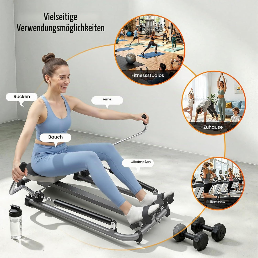 Hydraulisches Fitness-Rudergerät aus Stahl, Faltbar Rudergerät für Zuhause mit LCD Display, Maximale