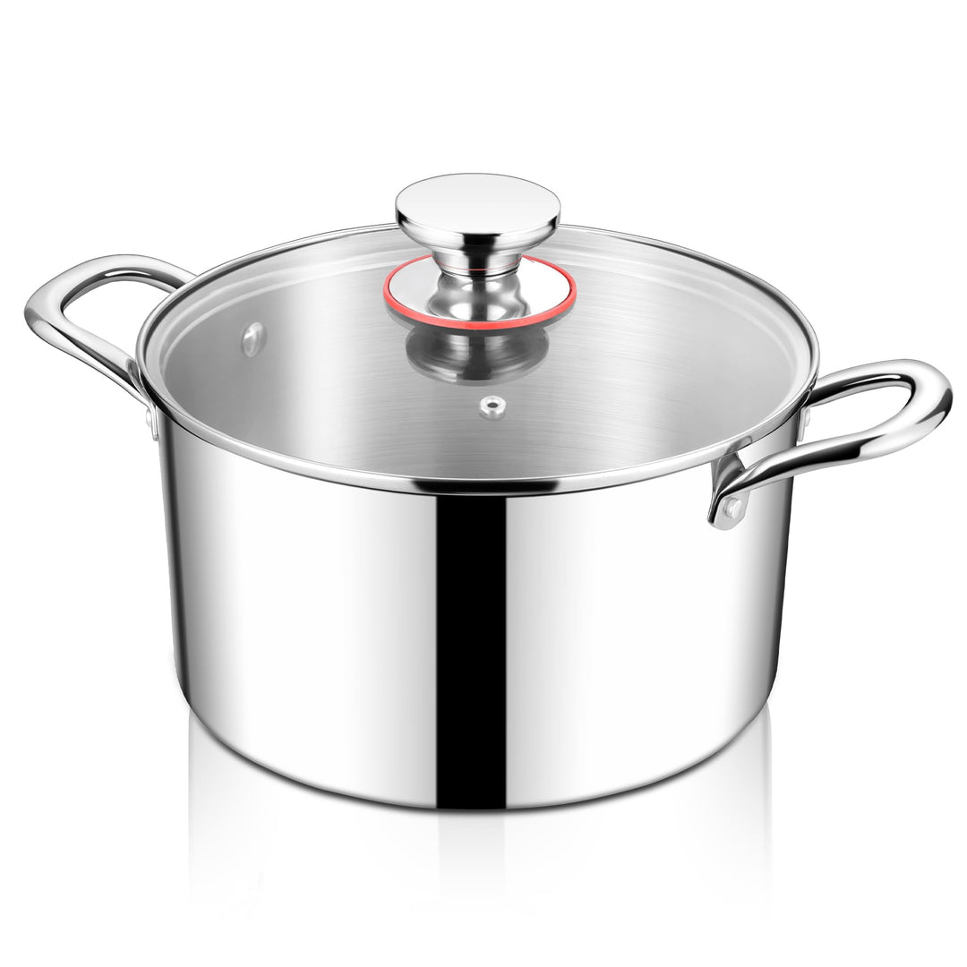 HaWare Kochtopf, 24cm Topf Induktion aus 3-Lagen Edeastahl, 5,7L Kochtöpfe Nudeltopf mit Glasdeckel