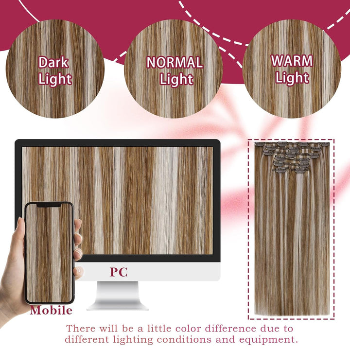 Vivien 25cm Clip in Extensions Echthaar Blond Hellbraun Mit Platinblond #P8/60 Clip in Extensions Ec