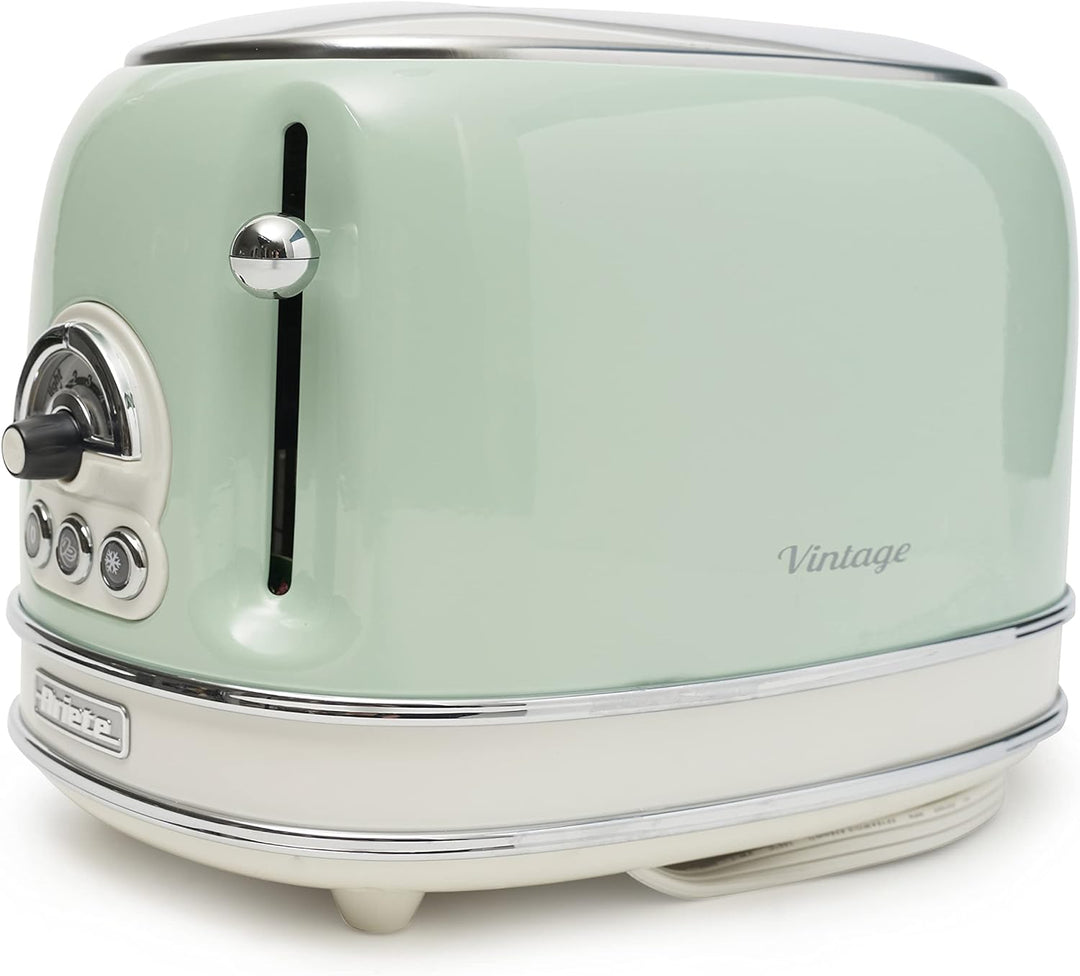Ariete 155, Design-Toaster für 2 Scheiben, mit Zangen, 6 Toaststufen, 810 W, Creme/Grün & 2868 Vinta