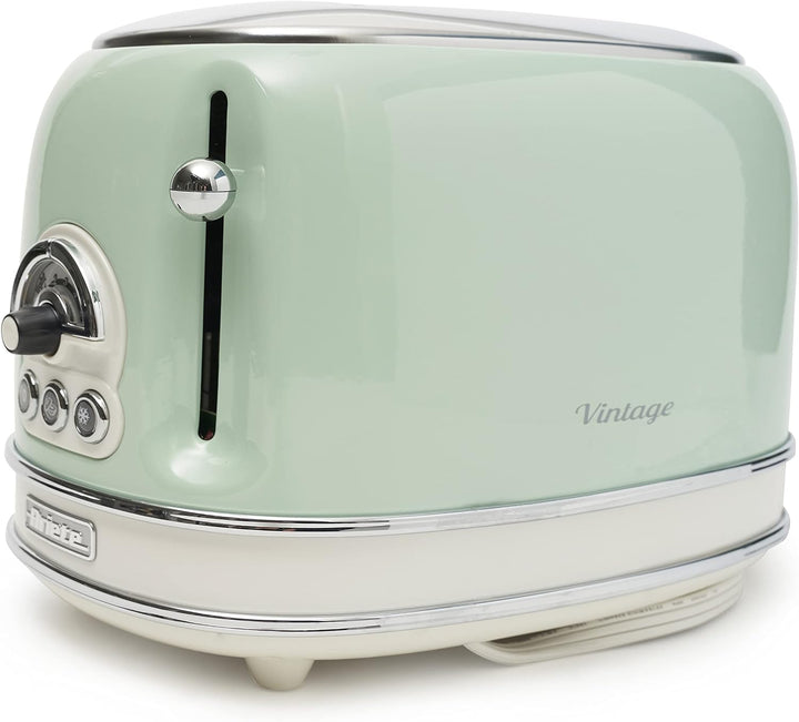 Ariete 155, Design-Toaster für 2 Scheiben, mit Zangen, 6 Toaststufen, 810 W, Creme/Grün & 2868 Vinta