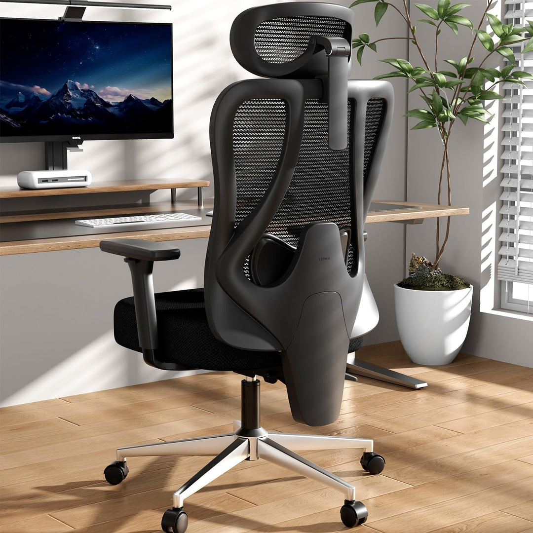Hbada E1 Bürostuhl Ergonomisch, Schreibtischstuhl mit Verstellbarer Kopfstütze,Lendenwirbelstütze, G