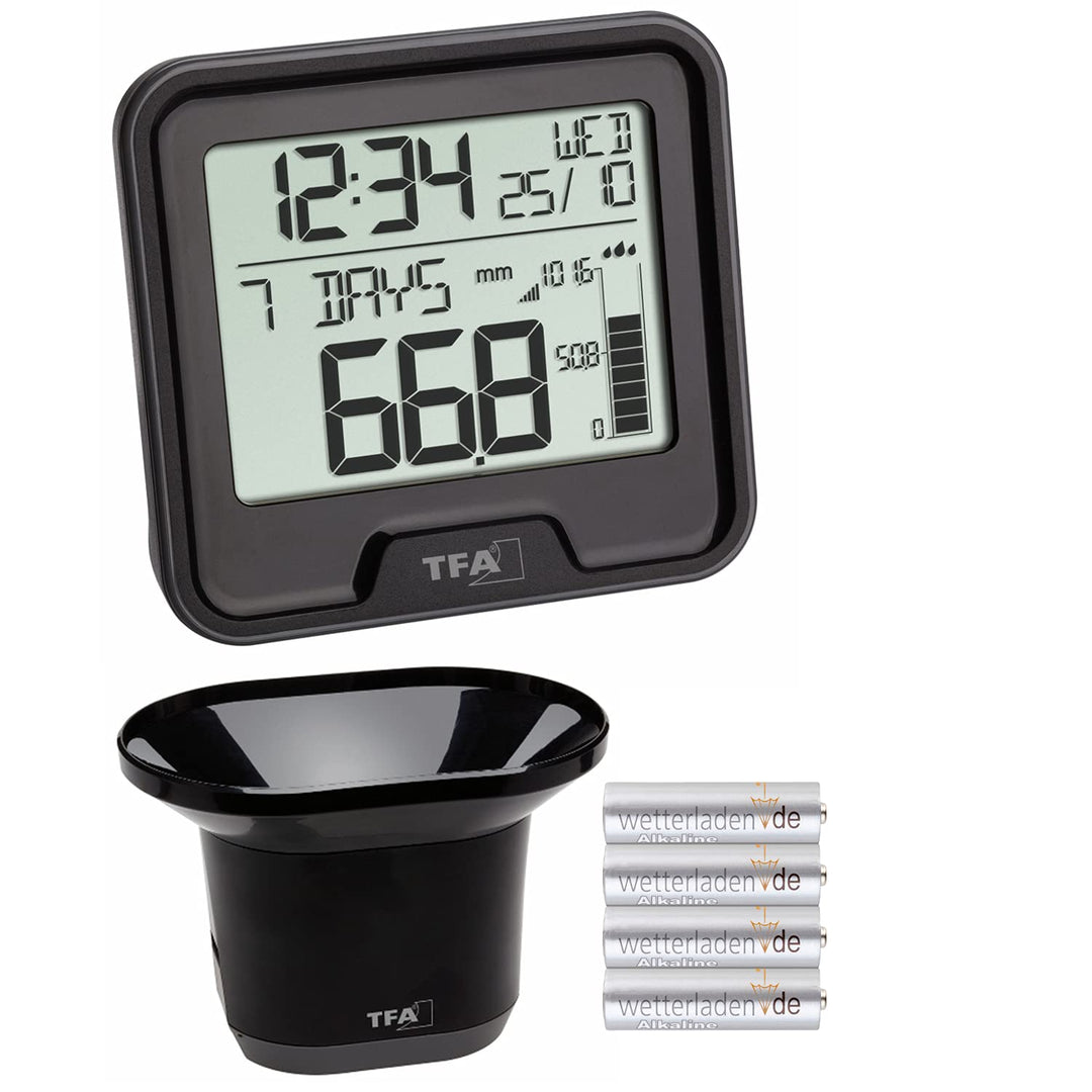 TFA Dostmann 47.3005.01 Funk-Regenmesser Drop Niederschlagsmesser (schwarz mit Batterien), schwarz m
