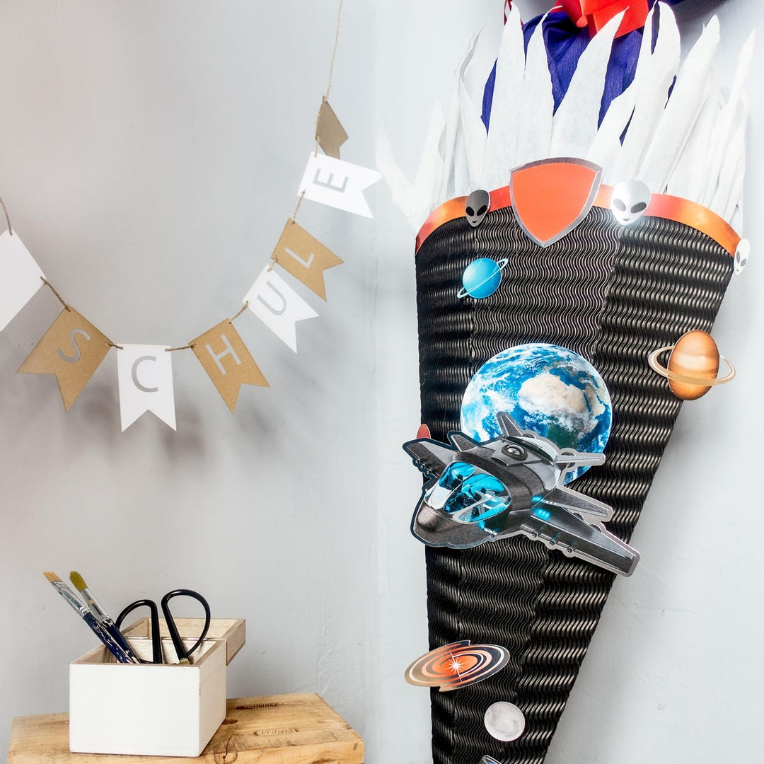 CREATIV DISCOUNT Schultüten-Bastelset Easy Line, inkl. Zubehör & Anleitung, 68 cm (Schwarz, Spaceshi