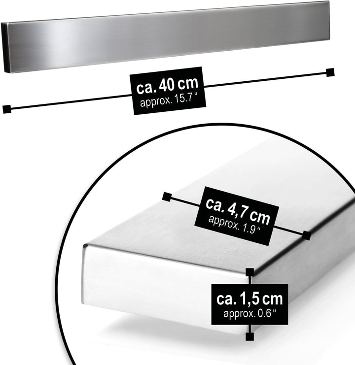 Magnetische Messer-Leiste aus Edelstahl - 40 cm langer Magnethalter zur Wandbefestigung - vielseitig