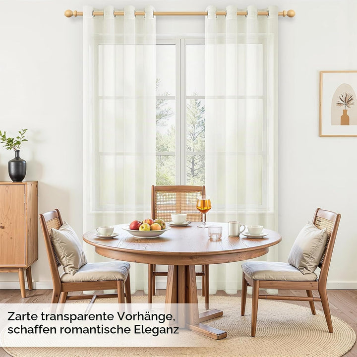 MRTREES Gardinen mit Ösen Vorhang Creme 2er Set, 145 cm Lang 140 cm Breit, Kurze Fenster Gardine Tra