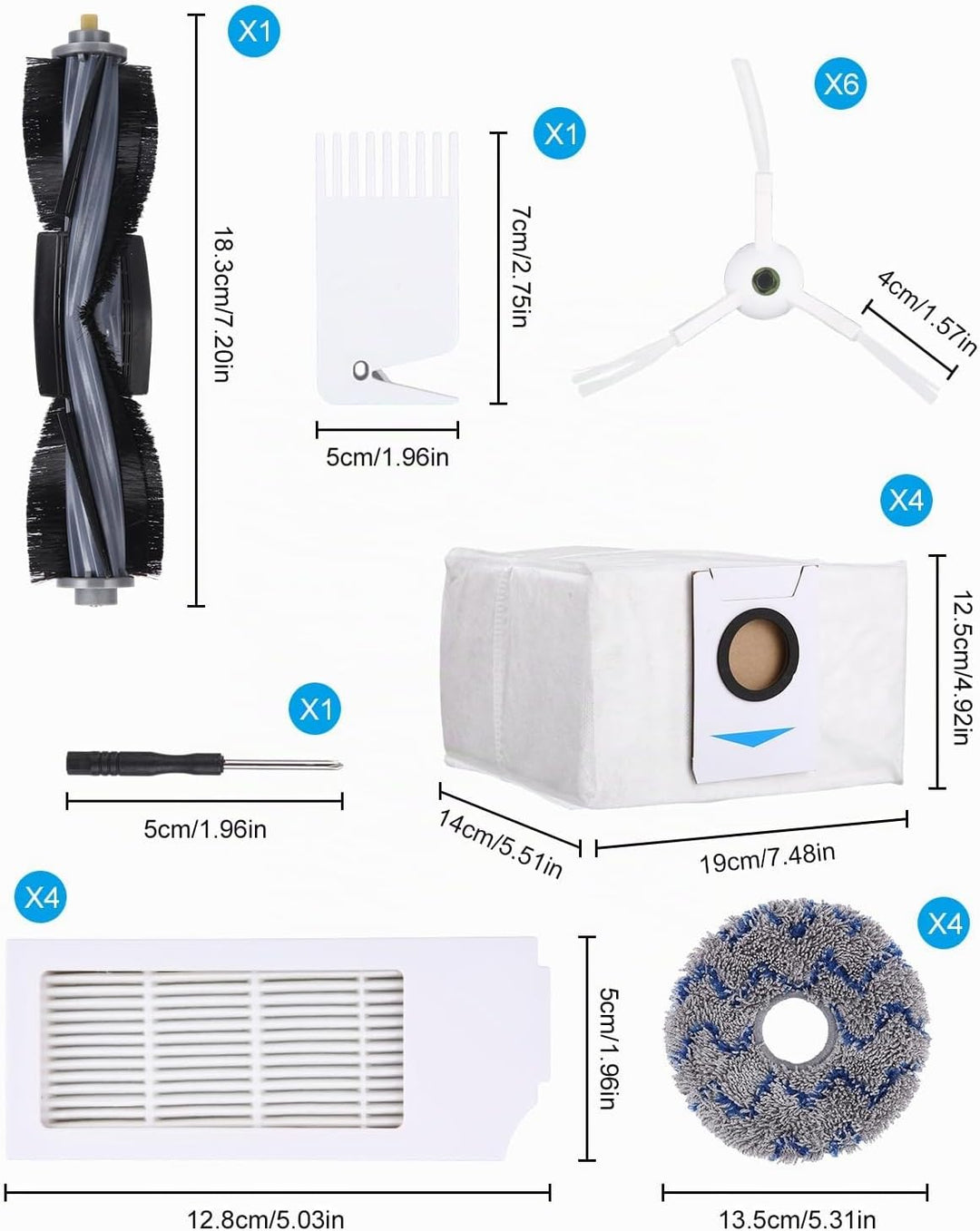 21 Stück Ersatz-Zubehör-Set für Ecovacs Deebot X1 Omni/ X1 e Omni/ X1 Turbo,1 Hauptbürste 1 Schraube