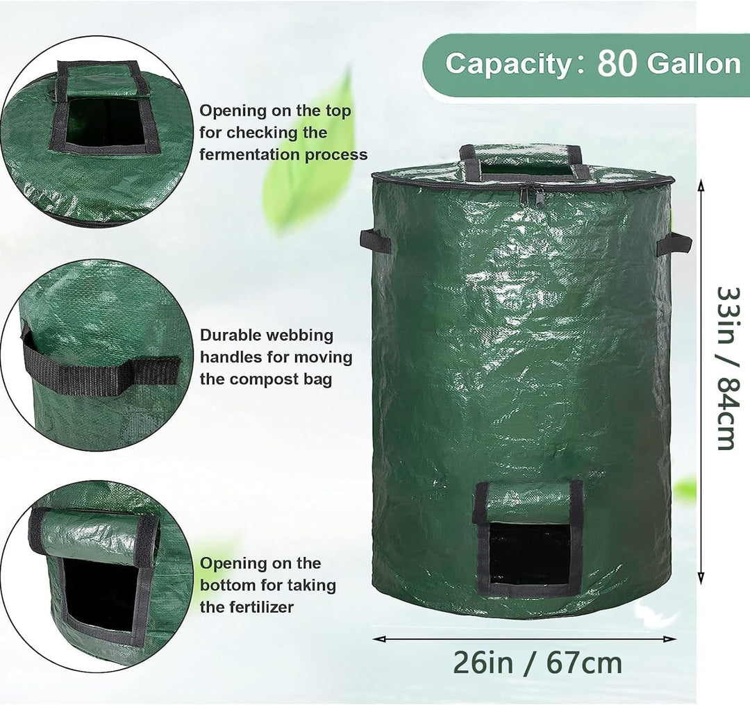 Grosser Kompostbeutel, 300 l, Gartenkomposteimer für Hof-Mülltonnen (grün, 1 Stück) Grün 80 gallon,