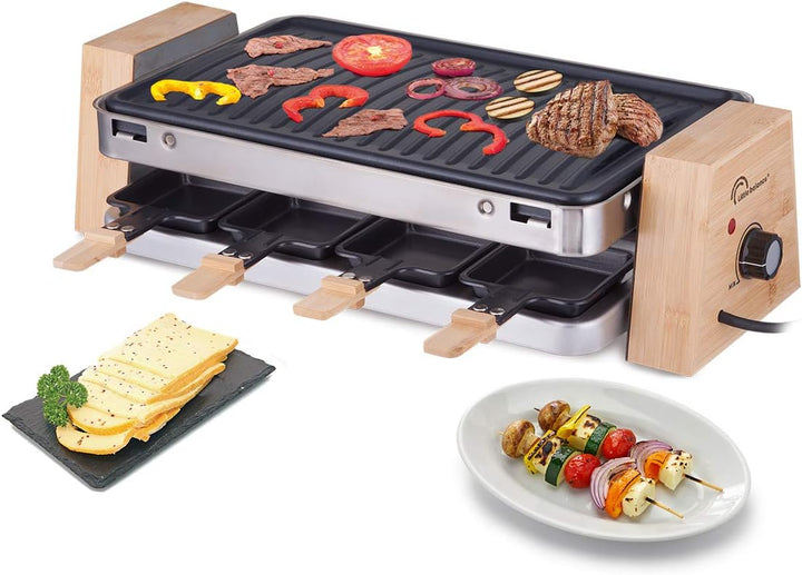 LITTLE BALANCE 8388 Grill Wood 8 Elektrischer Raclette, 1500, Holz/Edelstahl