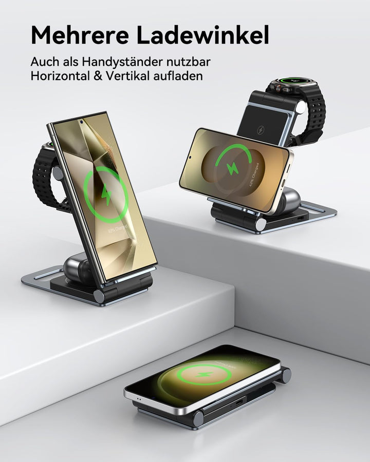 3 in 1 Induktive Ladestation Faltbar für Samsung Galaxy S25 Ultra Plus FE S24 S23 S22 S21 S20 Series