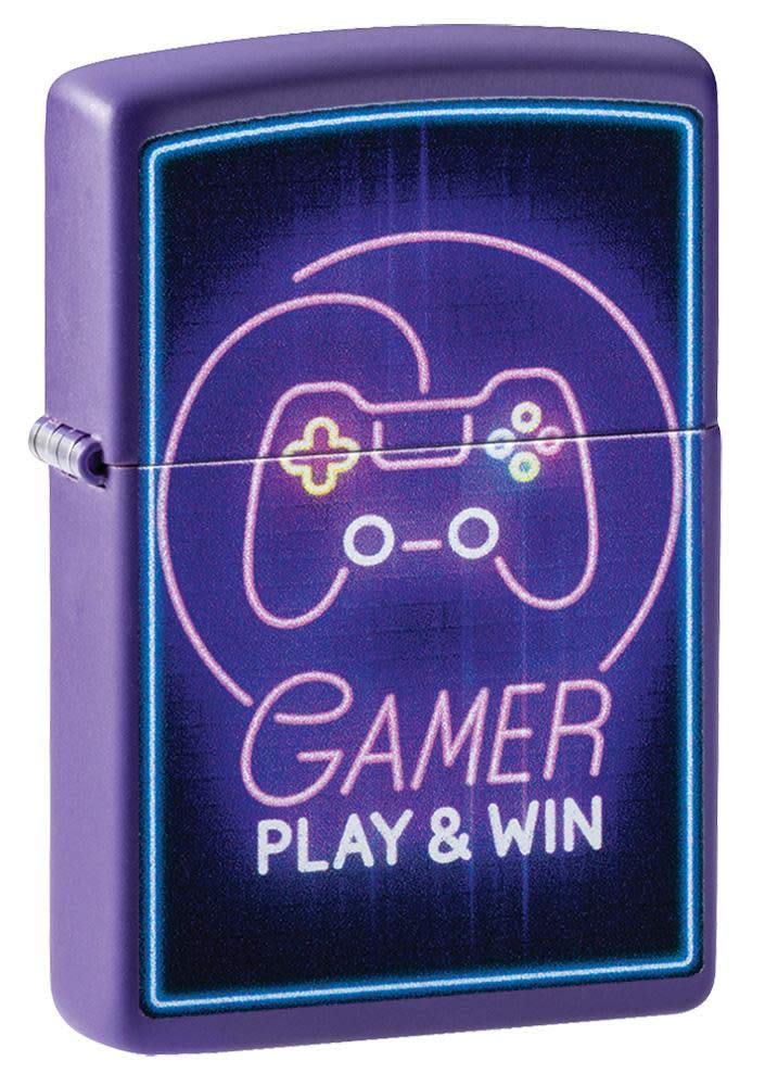 ZIPPO 49157 – Game Design Play & Win - Deep Purple Matte - Color Image- Sturmfeuerzeug, nachfüllbar,
