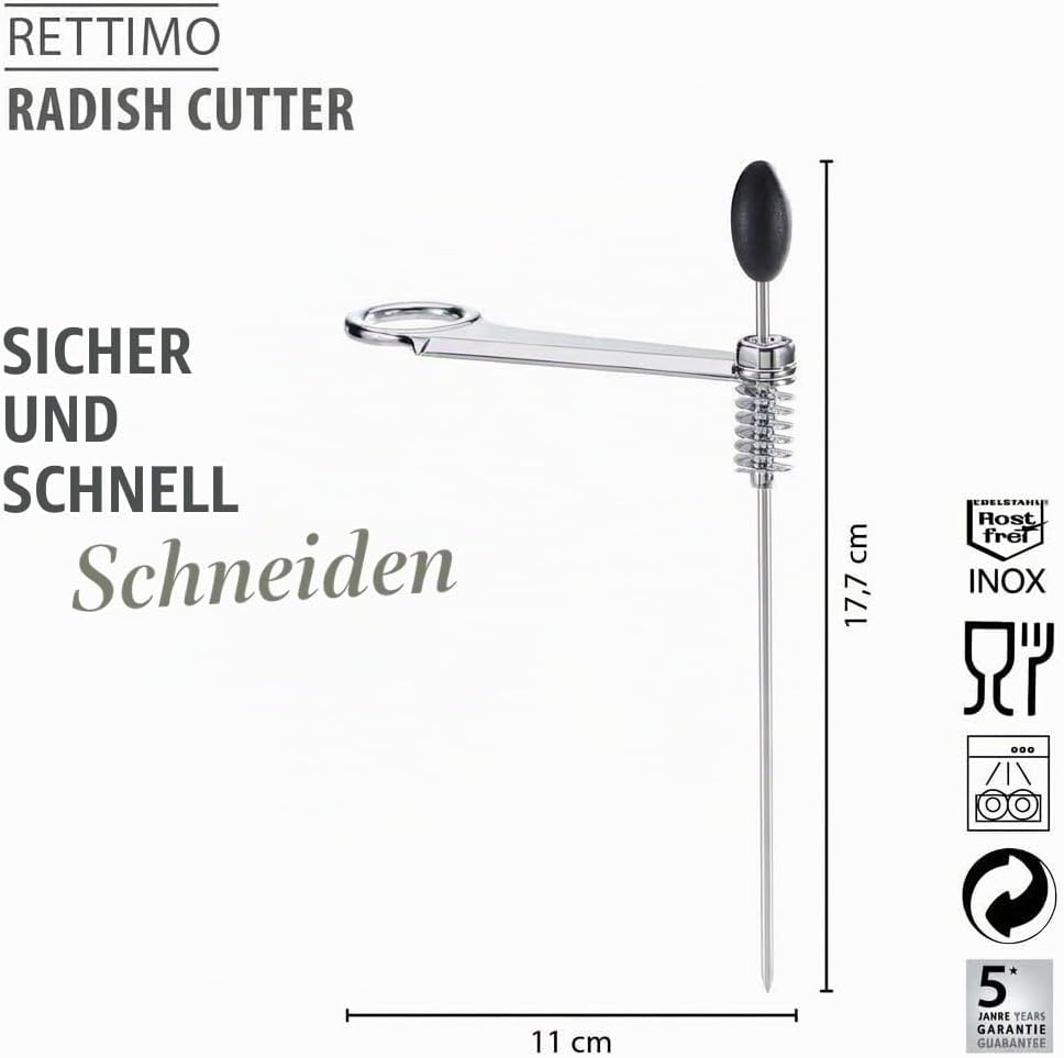 GEFU Rettichschneider RETTIMO – Rettich-Spiralschneider aus rostfreiem Edelstahl mit langen Haltesta