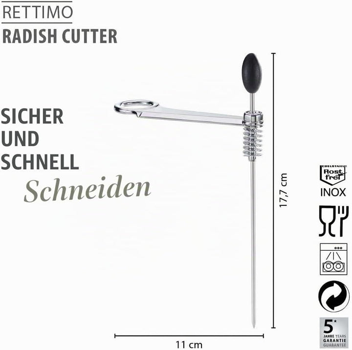 GEFU Rettichschneider RETTIMO – Rettich-Spiralschneider aus rostfreiem Edelstahl mit langen Haltesta
