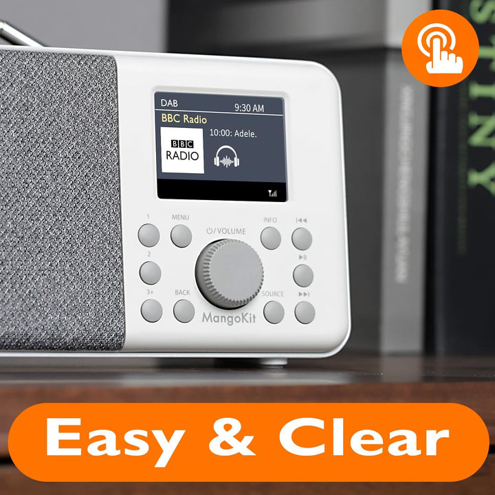 MangoKit MD3 DAB/DAB+ und UKW tragbares Digitalradio, Bluetooth-Lautsprecher, Kopfhörer, 40 voreinge