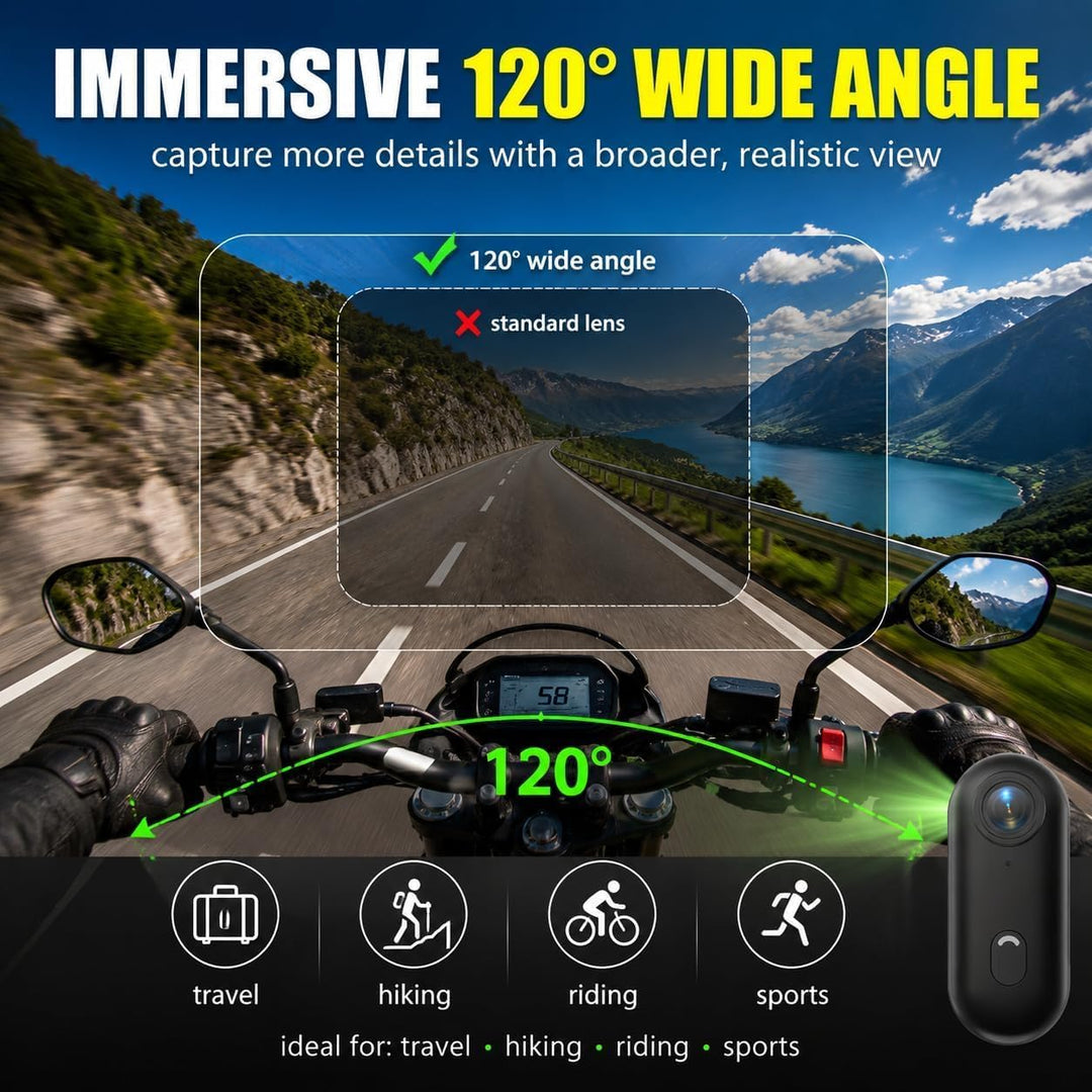 Winnes 4 K Mini Sportkamera, Tragbar,120 ° Weitwinkel, Sportkamera mit Clip hinten, 360 °, Audio- un
