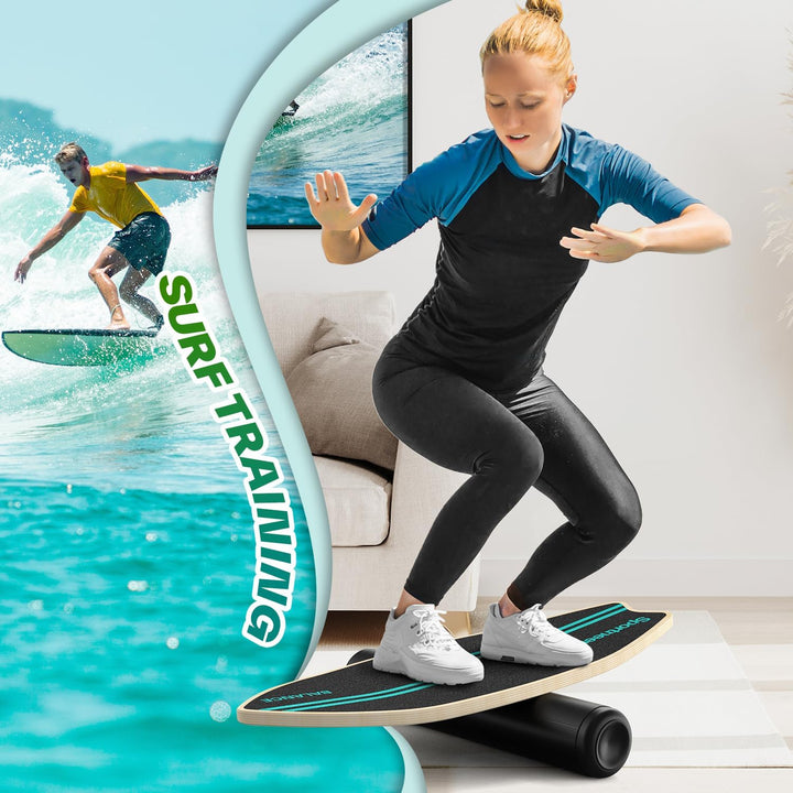 Sportneer Surfin Balance Board Erwachsene 8-in-1 – Gleichgewichtstrainer mit Rolle, Gummiball & Halb