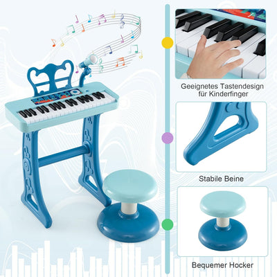 DREAMADE Kinder Keyboard, 37 Tasten E-Piano mit Notenständer & Mikrofon & Hocker, Klavier Spielzeug