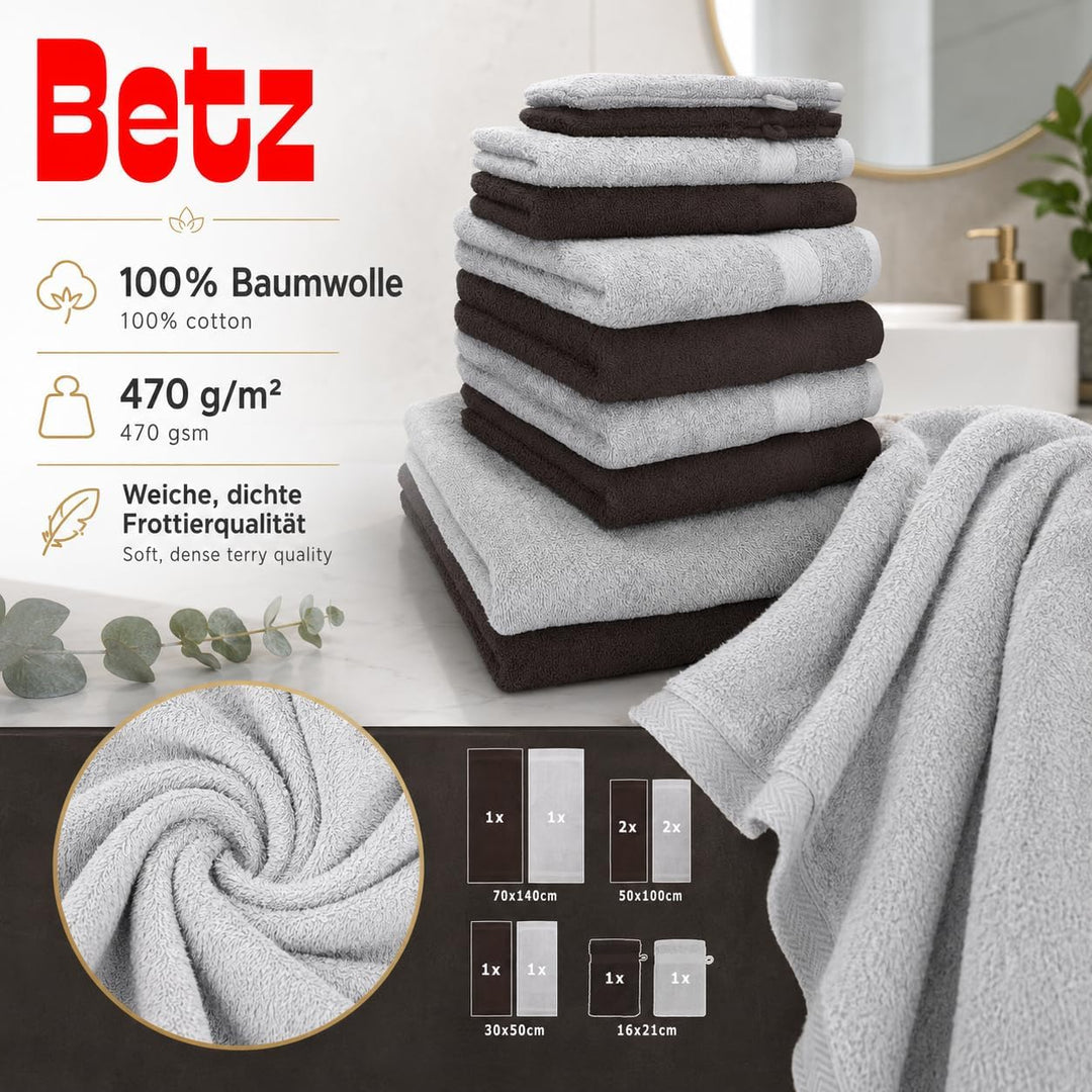 Betz 10-TLG. Handtuch-Set Premium 100% Baumwolle 2 Duschtücher 4 Handtücher 2 Gästetücher 2 Waschhan