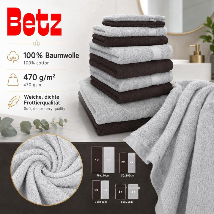 Betz 10-TLG. Handtuch-Set Premium 100% Baumwolle 2 Duschtücher 4 Handtücher 2 Gästetücher 2 Waschhan