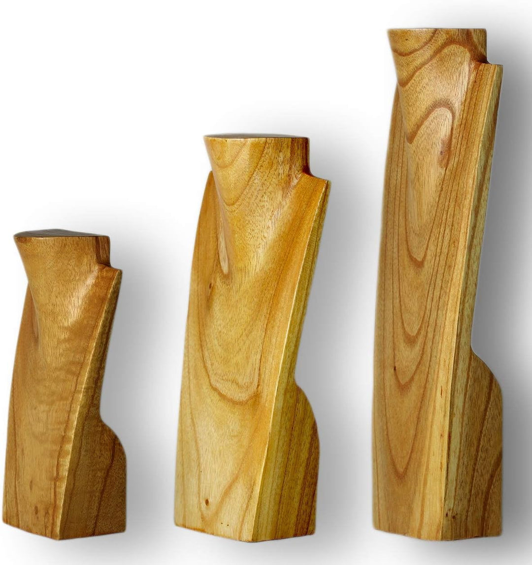 ART-CRAFT Halskettenständer Schmuckständer Halskettendisplay Schmuckbüste aus Holz Natur 3er Set 20-