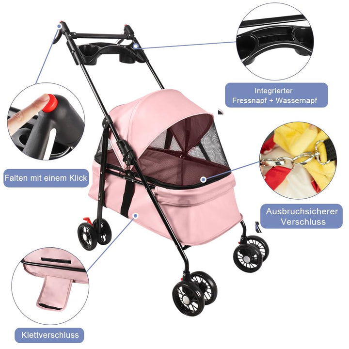 Homewell Klappbarer Haustierwagen mit Getränkehalter, Hundewagen & Katzenwagen, Leicht & Bequem mit