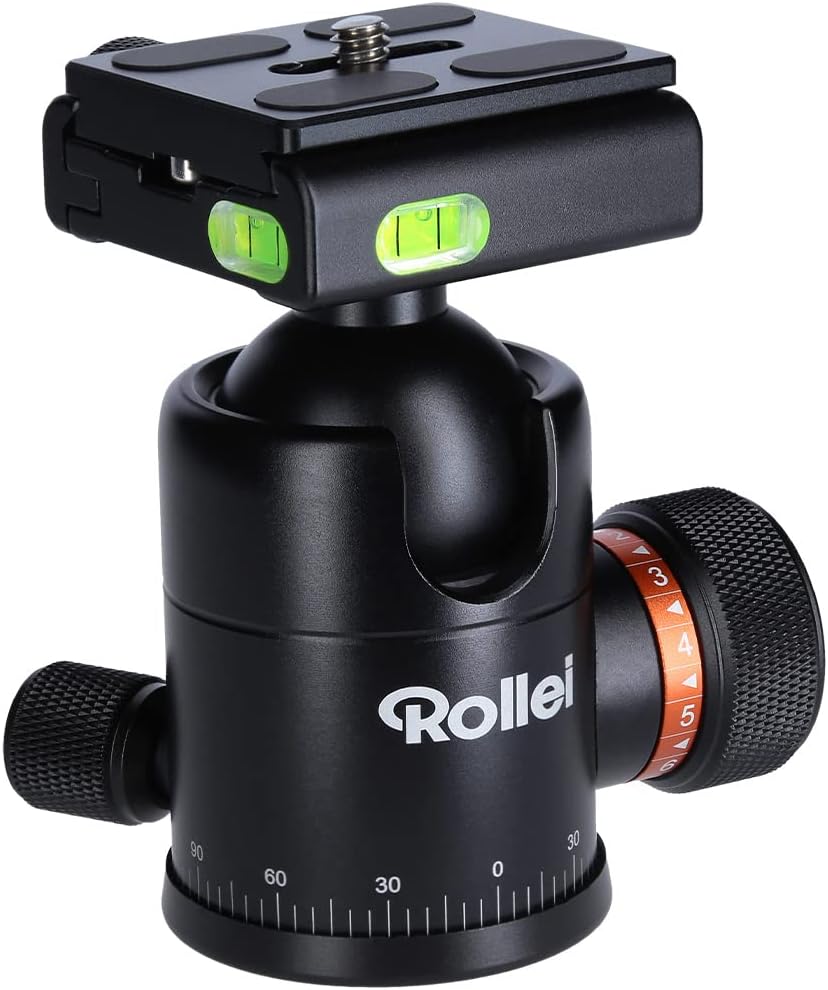 Rollei Stativ Kugelkopf für C6i Stativ, professioneller 360 Grad Stativkopf mit Friktion, 12 KG Trag