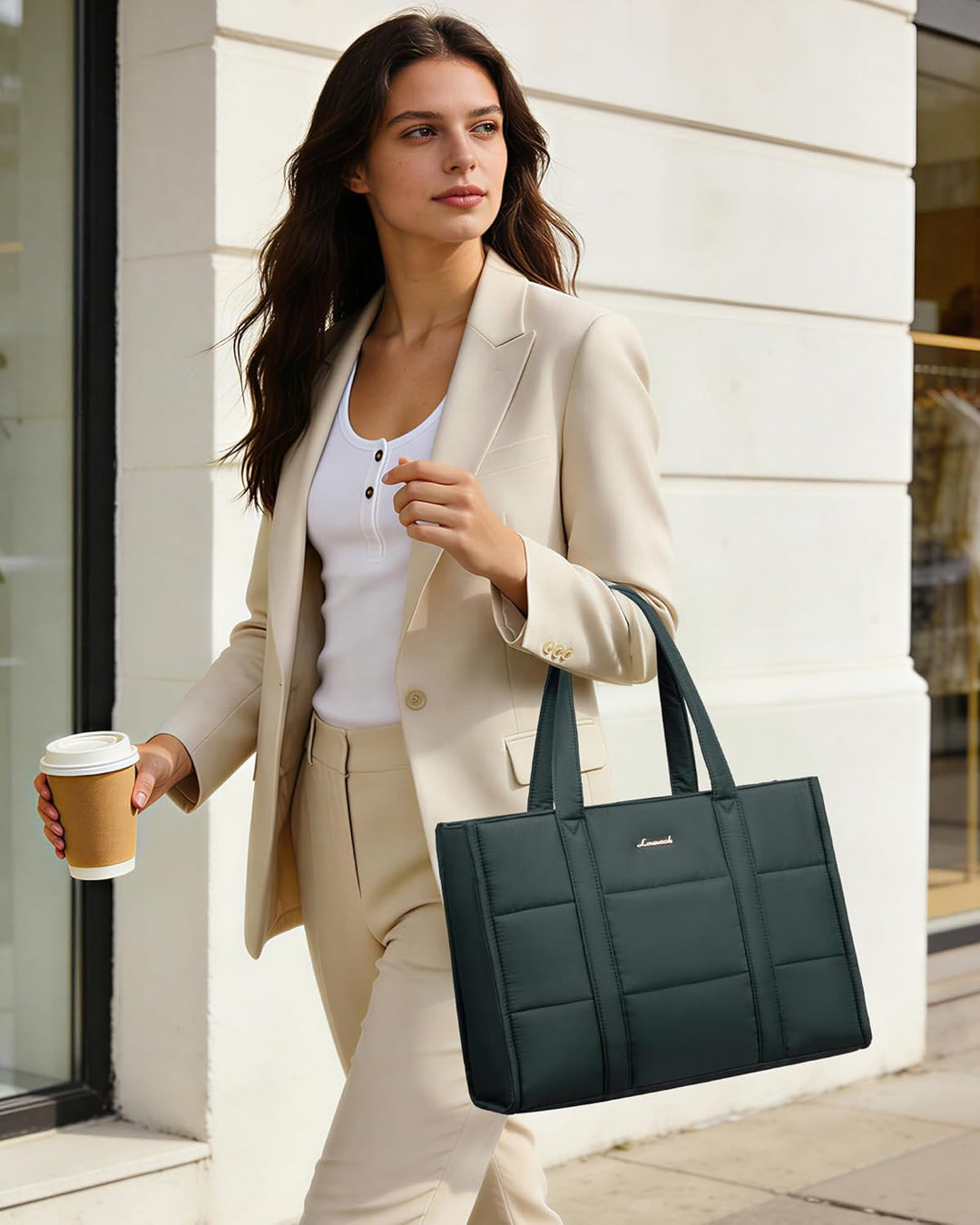 LOVEVOOK Laptoptasche Damen 15,6 Zoll, Gross Handtasche Shopper Puffer Tasche Arbeitstasche Aktentas