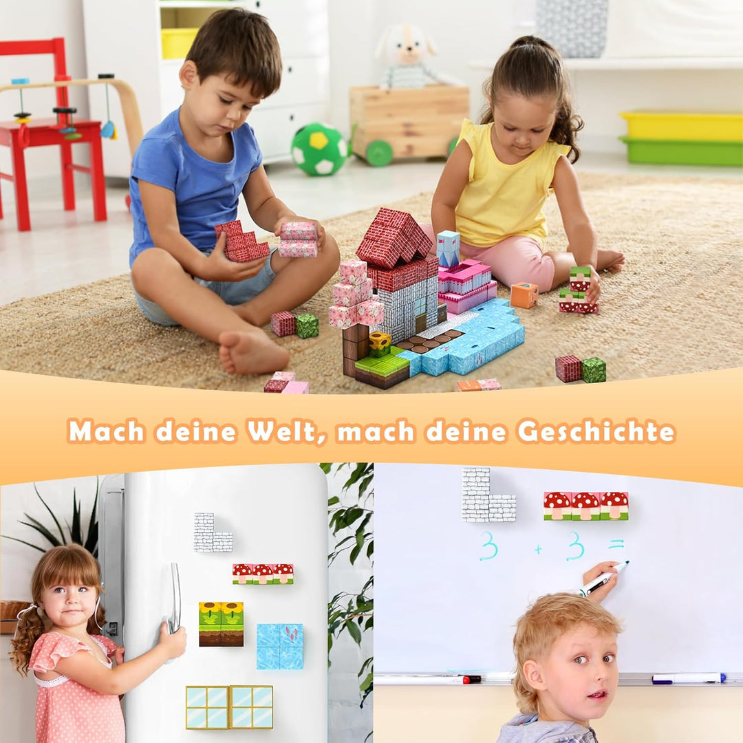 PINKCAT Magnetic Blocks Magnetische Bausteine, Magnete Bausteine Spielset, Magnetischer Spielzeugbau