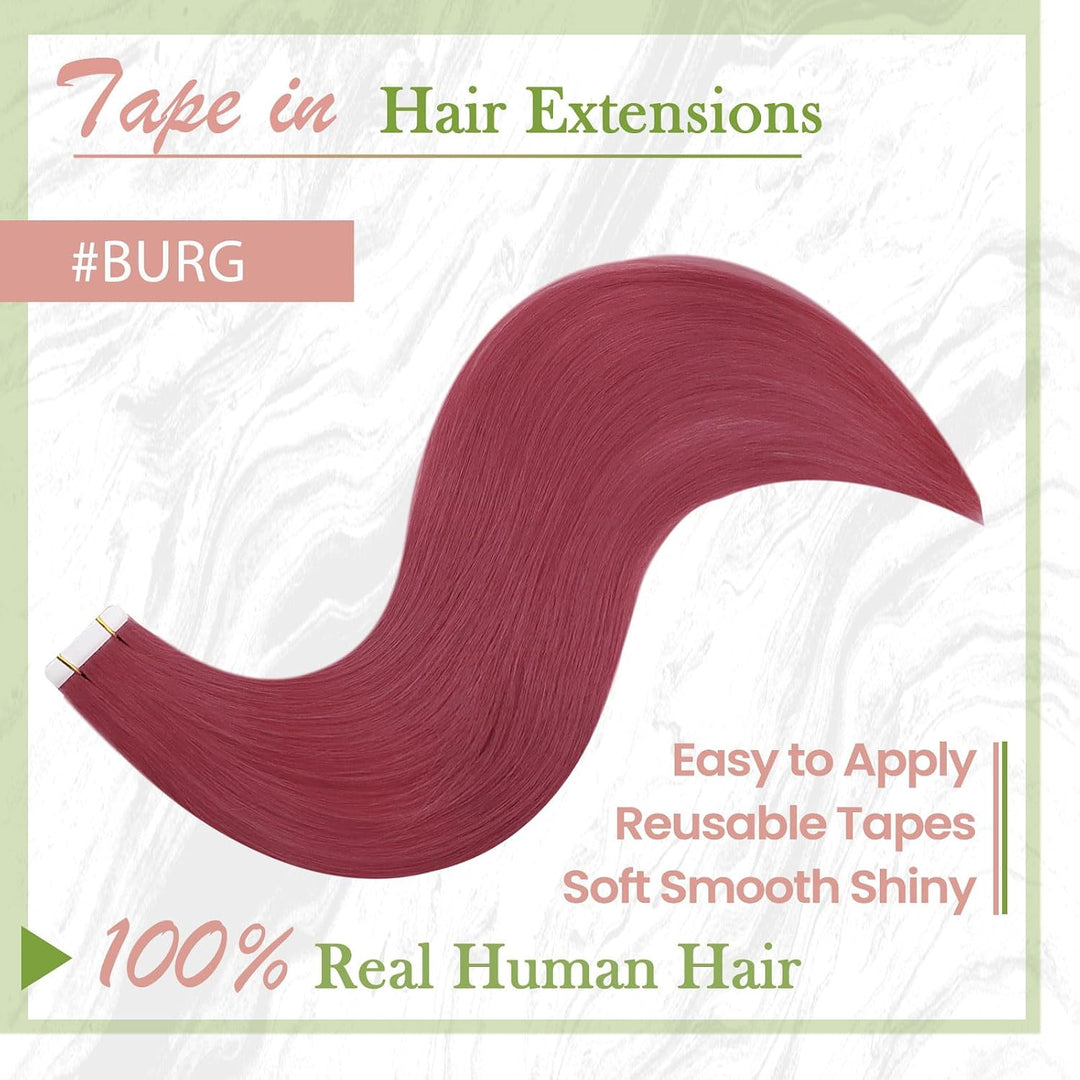 RUNATURE Tape Extensions Echthaar Rot 30cm Kurz Echte Haare Tape in Extensions Echthaar Burg Unsicht