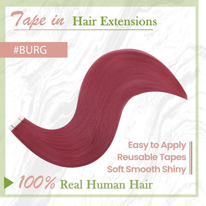 RUNATURE Tape Extensions Echthaar Rot 30cm Kurz Echte Haare Tape in Extensions Echthaar Burg Unsicht
