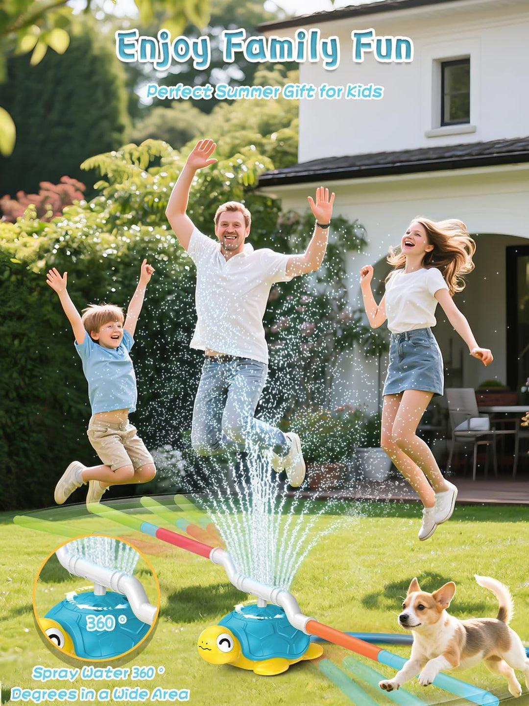 4 in 1 Wasserspielzeug Kinder Outdoor, Sommer Schildkröte Wassersprinkler Spielzeug mit Baseball, Wu