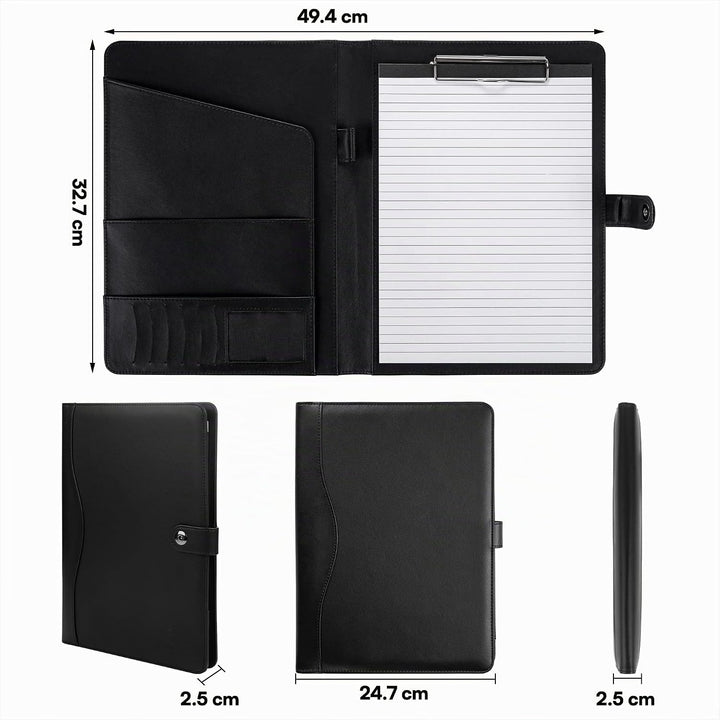 AMKSONS Schreibmappe A4 Schwarz – Business Pack (5 Stück) | Ideal für Grossabnehmer – PU-Leder Konfe